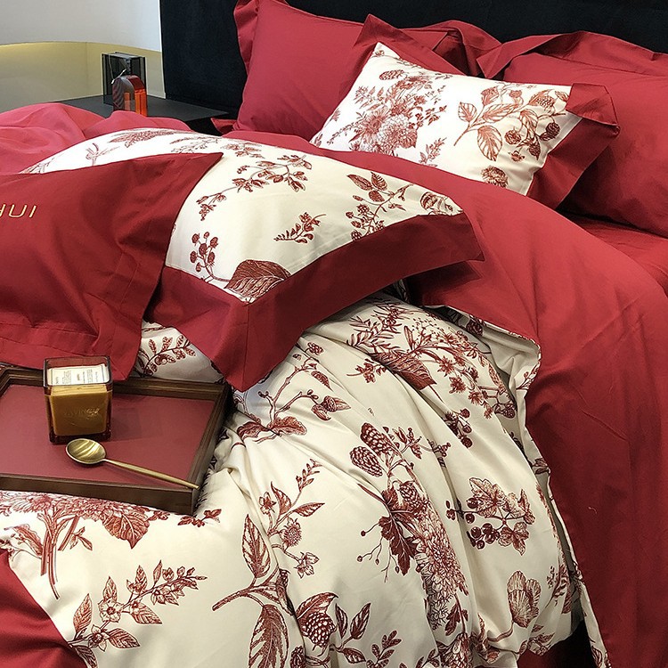 Picture of Wedding 100s long-staple cotton satin cotton four-piece set high-end digital printing quilt cover wedding wedding pure cotton bedding