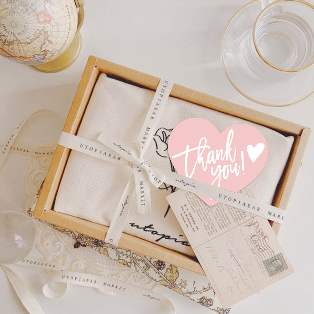 Picture of Cross-border in stock wholesale heart-shaped pink English thank you card coated paper card thank you gift packaging card