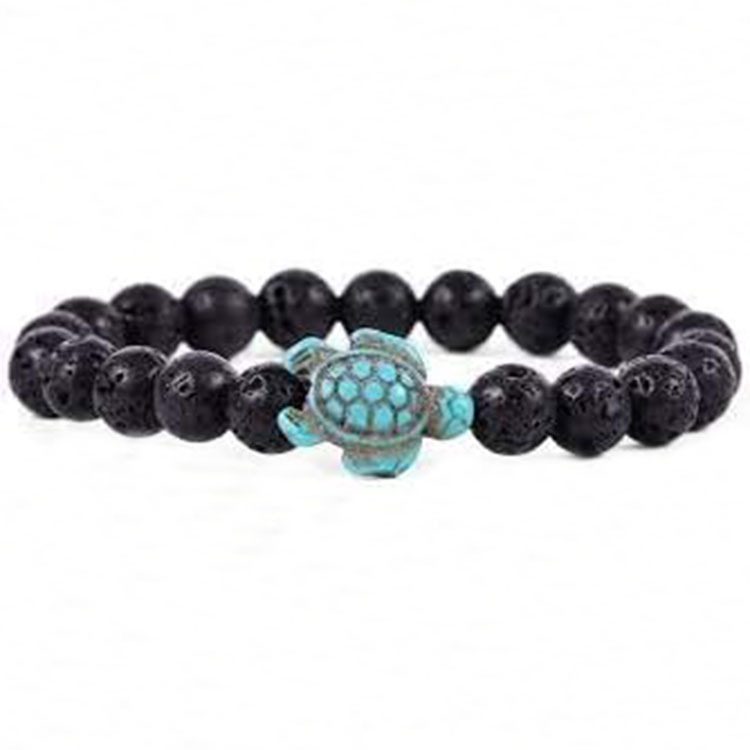Picture of Zhou Lianfa 8MM Decorative Lava Volcanic Stone Beads Turquoise Cross Elastic Elastic Bracelet for Men and Women
