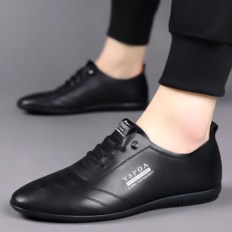 Men's Leather Shoes 2025 Spring & Fall Low-Top Men's Shoes New Soft Leather Slip-On Breathable Soft Sole Youth Doudou Driving Men's Shoes
