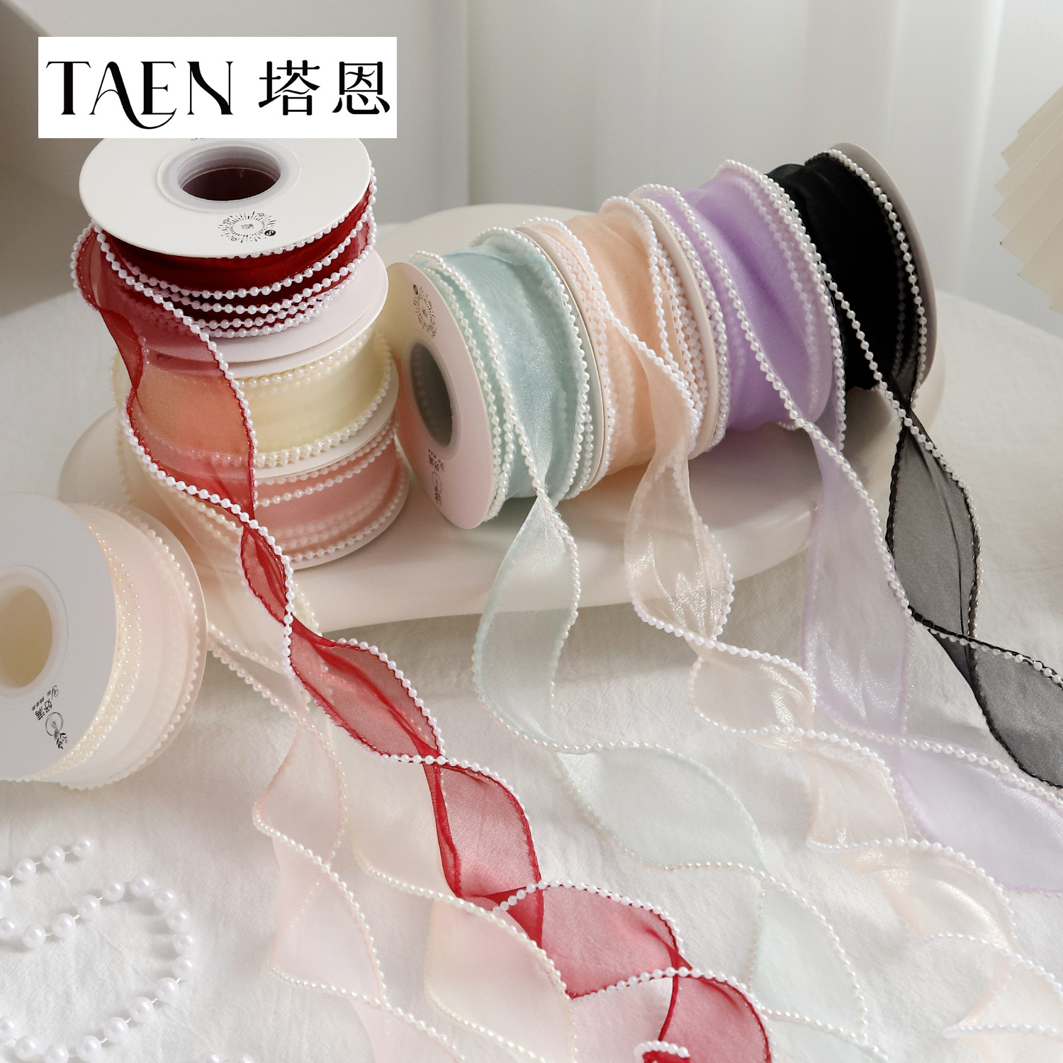 4.0cm Pearl Fishtail Yarn Ribbon Flower Bouquet Floral Strap Gift Gift Ribbon Floral Flower Shop Ribbon