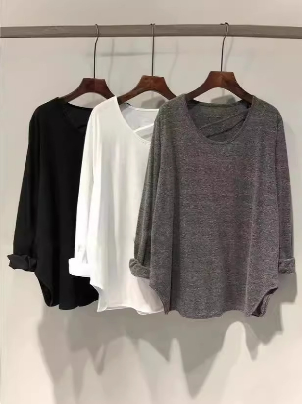 2024 New Design Irregular Curved Hem Loose Casual plus size Solid Color Long Sleeve T-shirt Women's Trendy