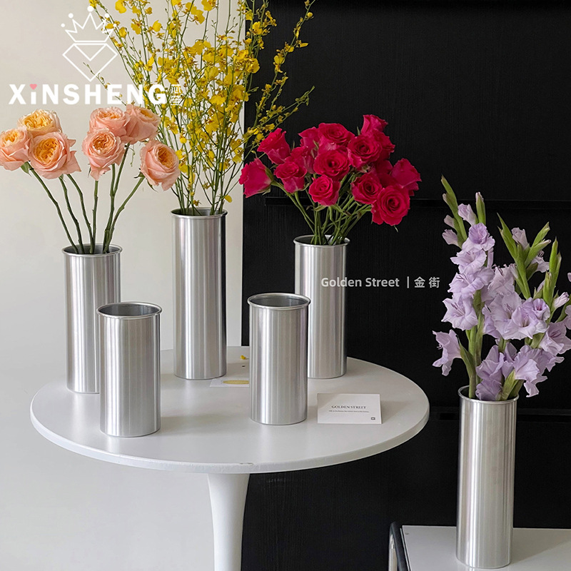 Korean style aluminum barrel round floral flower bouquet flower shop ins style simple versatile aluminum flower barrel home