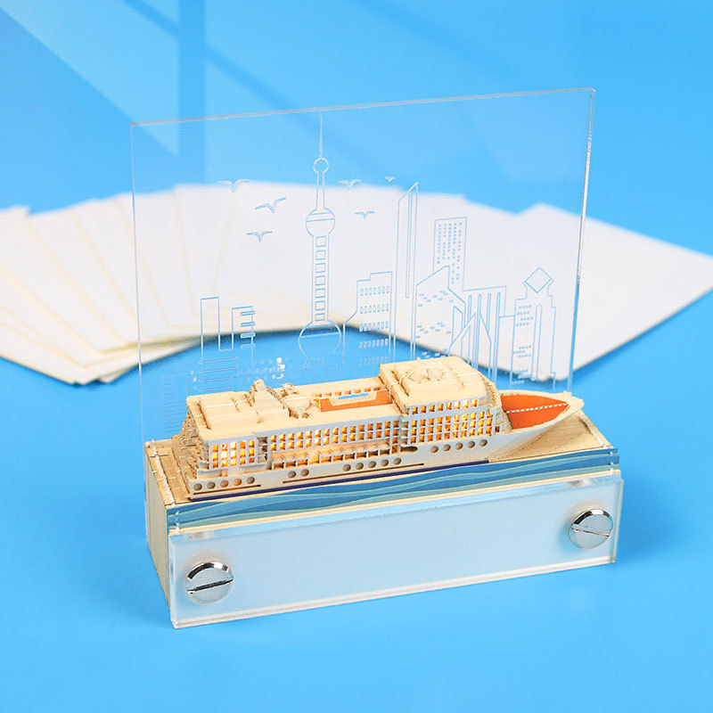 Picture of Port Cruise Ship 3D Paper Carving Notes Creative Gift Ship Model Seaside Beach Ornaments