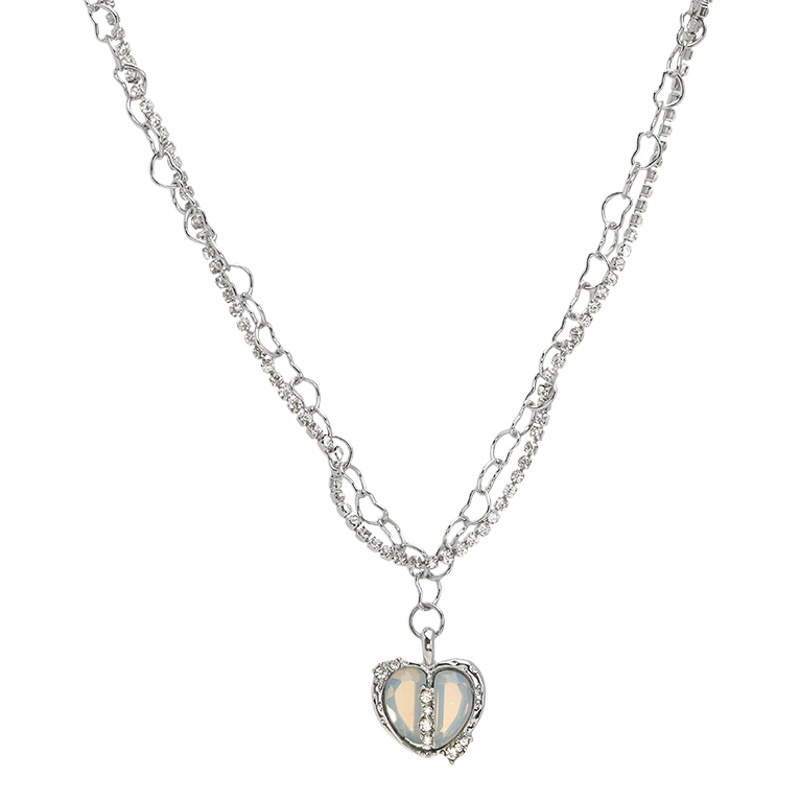 Cross-border New ins Niche Necklace Creative Personalized Light Luxury Advanced Split Love Micro Zircon Sweet Cool Necklace