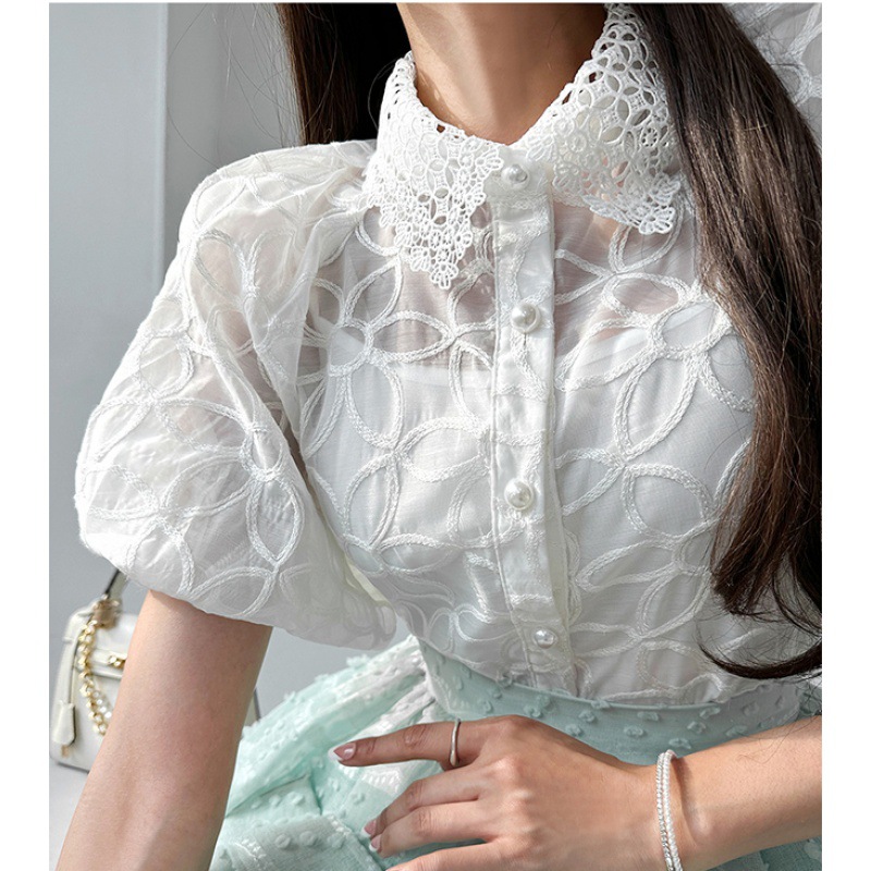Picture of Multiplication New Early Autumn Fashion Puff Sleeve Two-piece Set Lapel Women's Shirt Fashion Two-piece Set