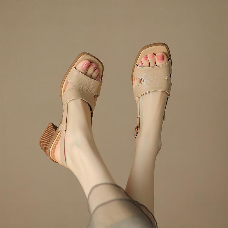 Retro Style Women's Square Toe Open Toe Sandals Women's Summer 2025 Soft Sole Casual Work Clothing Thick Heel Non-Slip High Heels