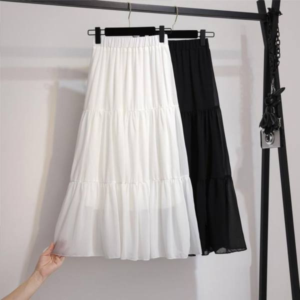 Chiffon Mid-length Skirt Women's 2024 Summer New Thin Elegant Fairy Skirt A- line Split Long Skirt