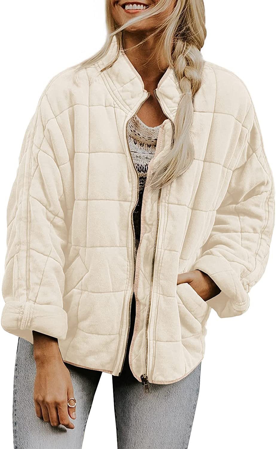 Picture of Cross-border foreign trade Amazon solid color stand collar cotton-padded jacket 2024 European and American women's loose long sleeve pocket jacket