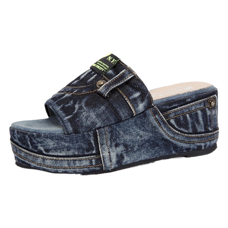 Washed Denim Outdoor Women's shoes platform sandals for women 2023 new summer high heel fashion slippers for women