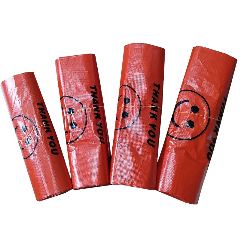 Thickened Transparent Vest Style Red Smiley Bag Supermarket Plastic Shopping Bag Food Fruit Packaging Bag Wholesale by the Pound