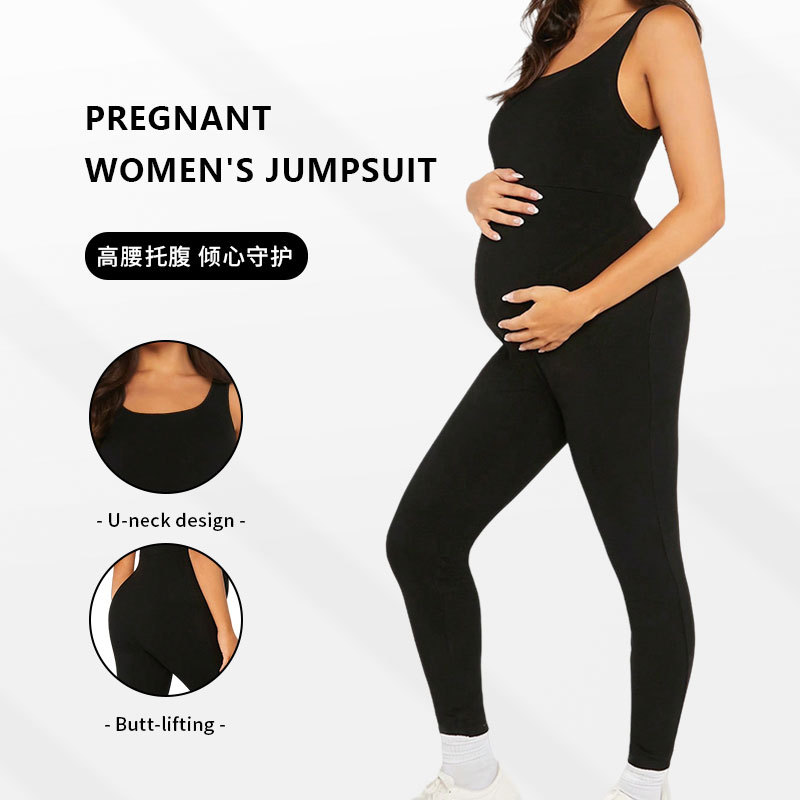 Picture of European and American cross-border black maternity jumpsuit tight hip lifting casual outerwear maternity clothes summer Foreign trade Wholesale