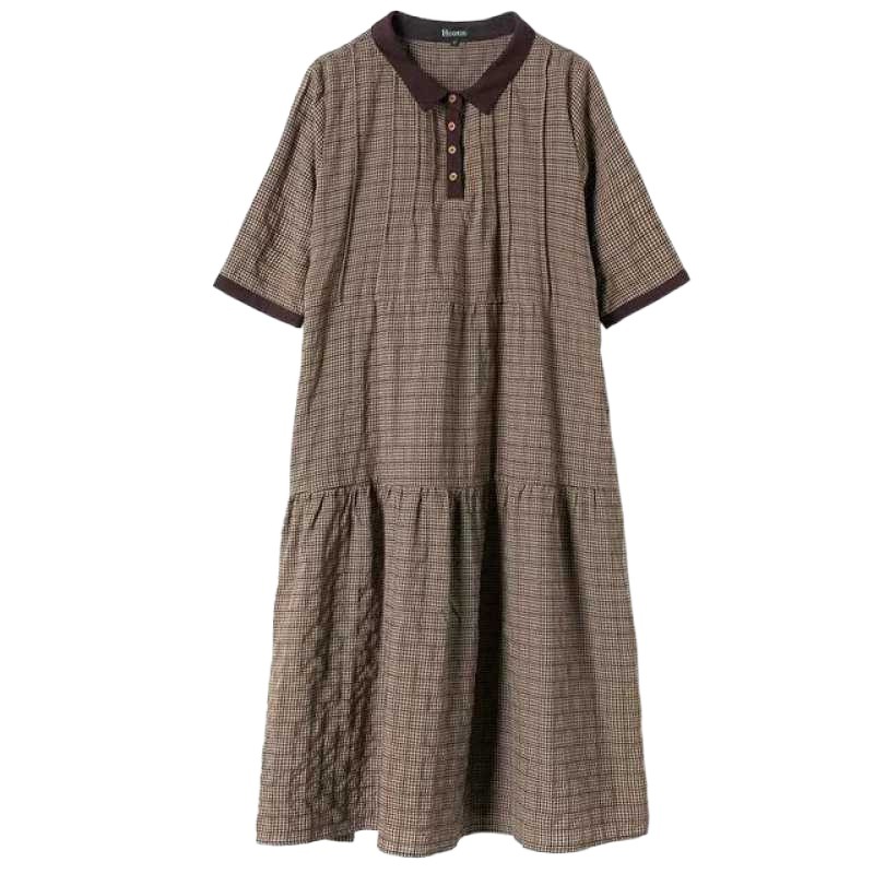 Picture of POLO Collar dress Women's 2023 Spring and Summer New Socialite Light Luxury Plaid Mid-length Loose plus size Belly Covering Dress