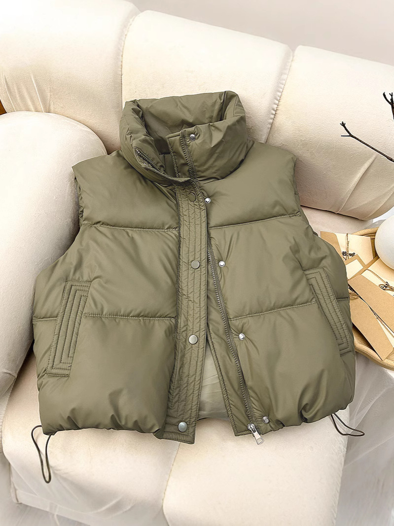 Real shot 2024 autumn and winter new Korean version of short stand collar vest foreign style loose Joker vest cotton-padded jacket coat foreign trade