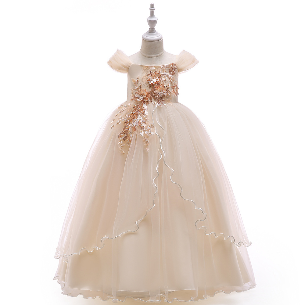 Picture of Children's Wedding Dress Dress Children's Sling Off-Shoulder Mesh Piano Performance Dress Host Long Dress