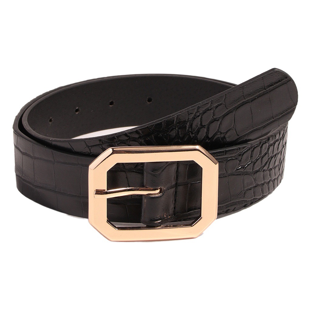 Cross-border in stock generation hair belt women's all-match decorative crocodile pattern belt square buckle high-end European and American style