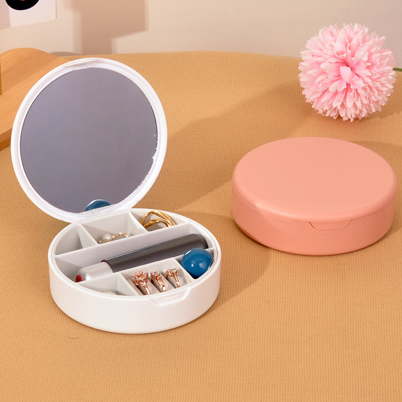 Portable jewelry storage box lipstick necklace earrings multifunctional with mirror cosmetic box cross-border in stock wholesale