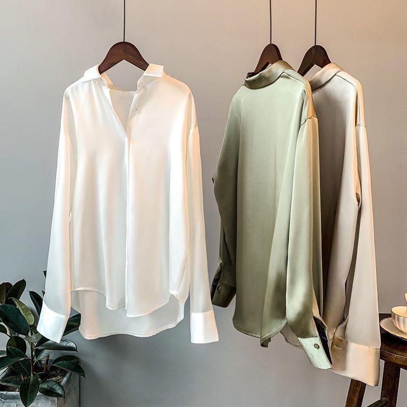 Picture of Long sleeve satin shirt women's design 2023 Spring and Autumn new versatile draping retro Hong Kong style shirt top
