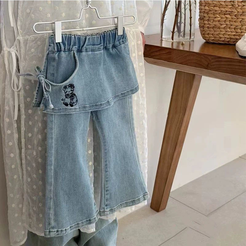 Picture of Girls' Spring Jeans 2025 Korean Style New Children's Fashionable Blue Sparkle Pants Baby Girls' Slim-fit Trendy Pants