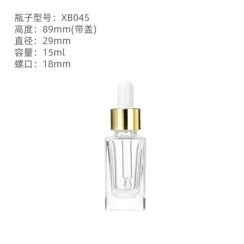 Picture of in stock Essence Bottle Wholesale 15ml30ml Rubber Head Dropper Transparent Empty Glass Bottle Square Screw Empty Bottle