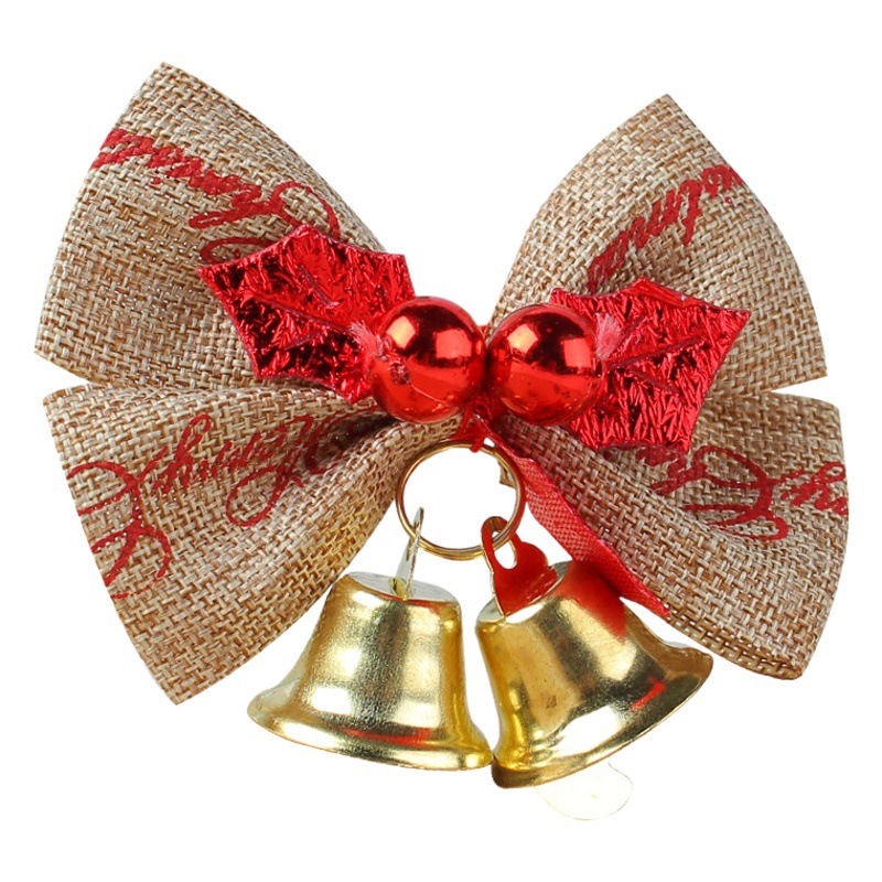Hong Kong Love Christmas Linen Bow Bell Christmas Tree Decoration Mini Bell Pendant Shopping Mall Decoration Props