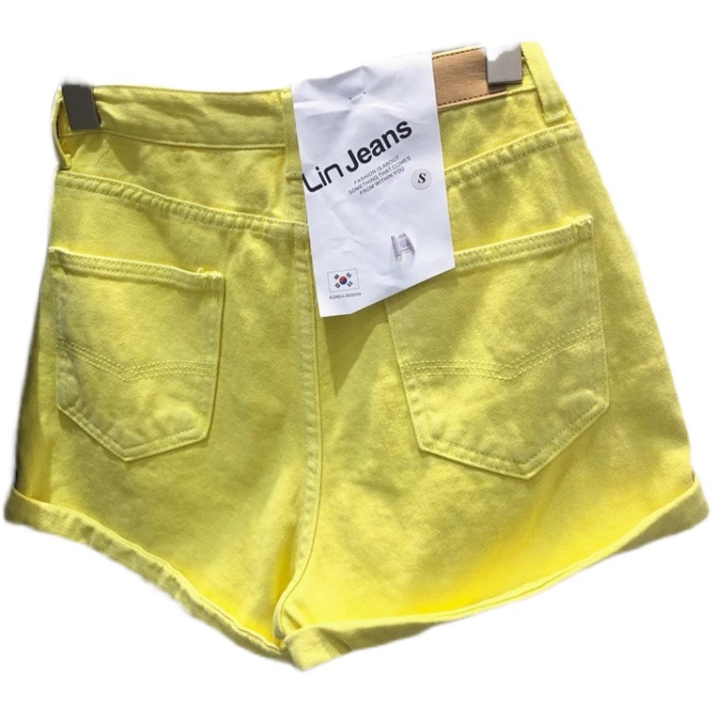 Lemon Yellow Denim Shorts for Women 2024 Summer New Korean Style High-Waisted Wide-Leg Slimming Look Hot Pants Fashionable A-Line Pants