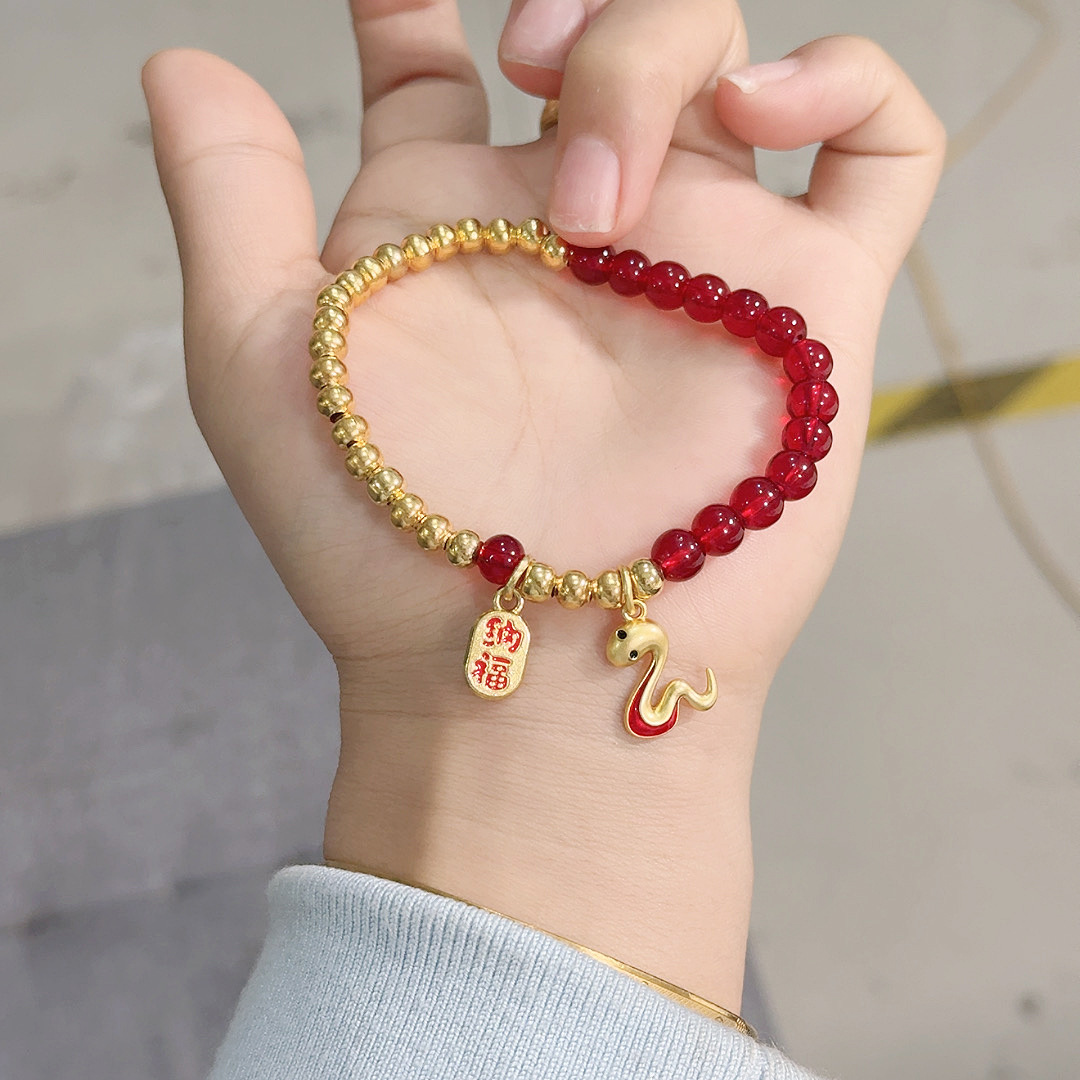 Pomegranate Red Year of the Snake Bracelet Female Ins Niche Design New Chinese Style All-match Year of Life Bracelet New Year's Best Friend Gift