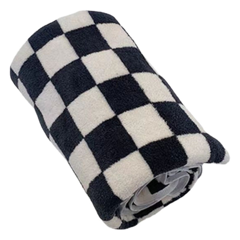 Retro Ins Towel Coral Velvet Couple Fashion Bath Towel Dry Hair Cap Soft Towel Cross-Border Black and White Checkerboard