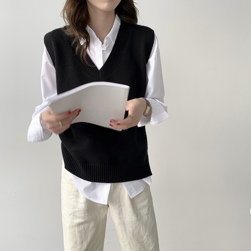 Picture of Spring and Autumn 2024 New Lazy Style Pullover V-Neck Sweater Vest Sleeveless Knitted Waistcoat Student Sweater for Women