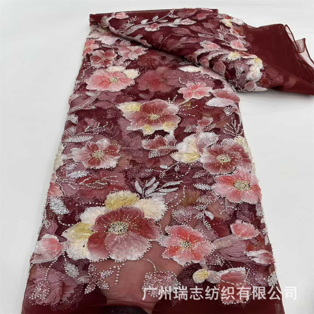 New Unilateral Bead Bead Tube Embroidery Yunnan Ethnic Costume Embroidered Cloth Performance Dress Cheongsam Lace Fabric