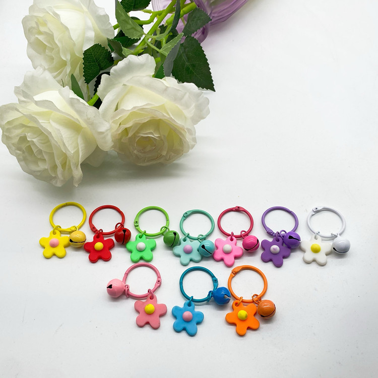 Japanese Style Girl Heart K-style Colorfulful Flower Bell Keychain Fairy Candy Colorful Macaron Flower Keychain