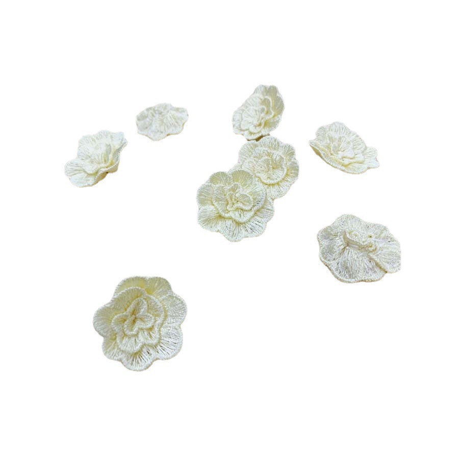in stock Handmade Sewing Three-dimensional Lace Rose Flower Jewelry Dancing Dress Decorative Applique Padded Hole Embroidered Pic