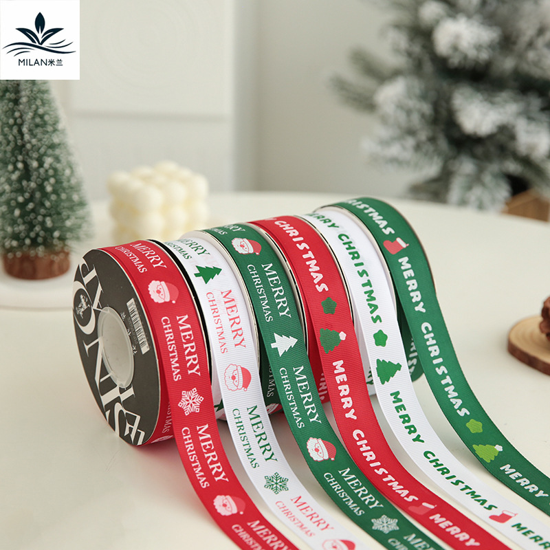 Christmas Bronzing Ribbon English Letter Thread Belt Bouquet Gift Box Packaging Ribbon Handmade DIY Bow