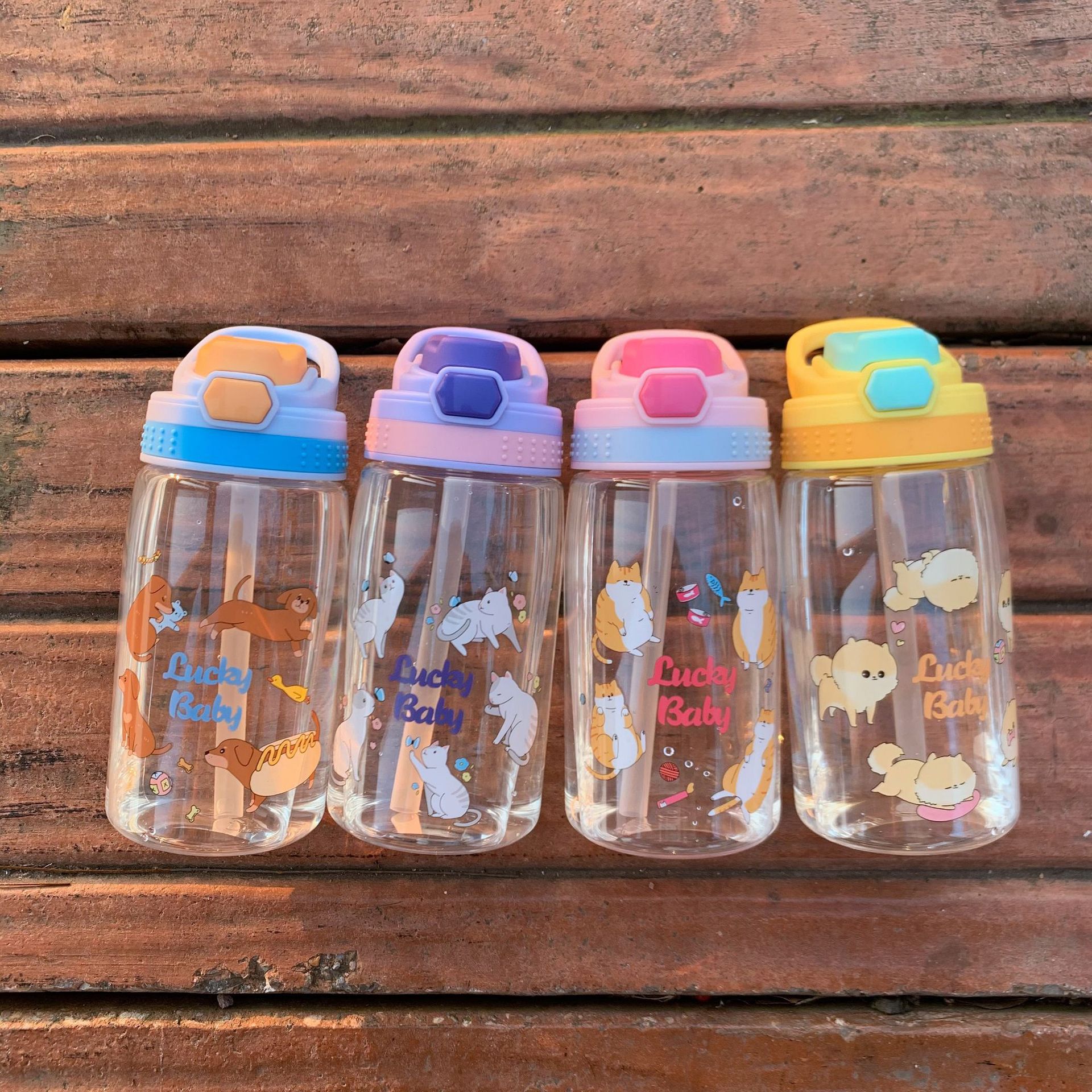 Wholesale Plastic Water Cups for Summer, Children's Cartoon Cups with Handles, Duckbill Cups for Students, Korean-Style Creative Large-Capacity Straw Cups