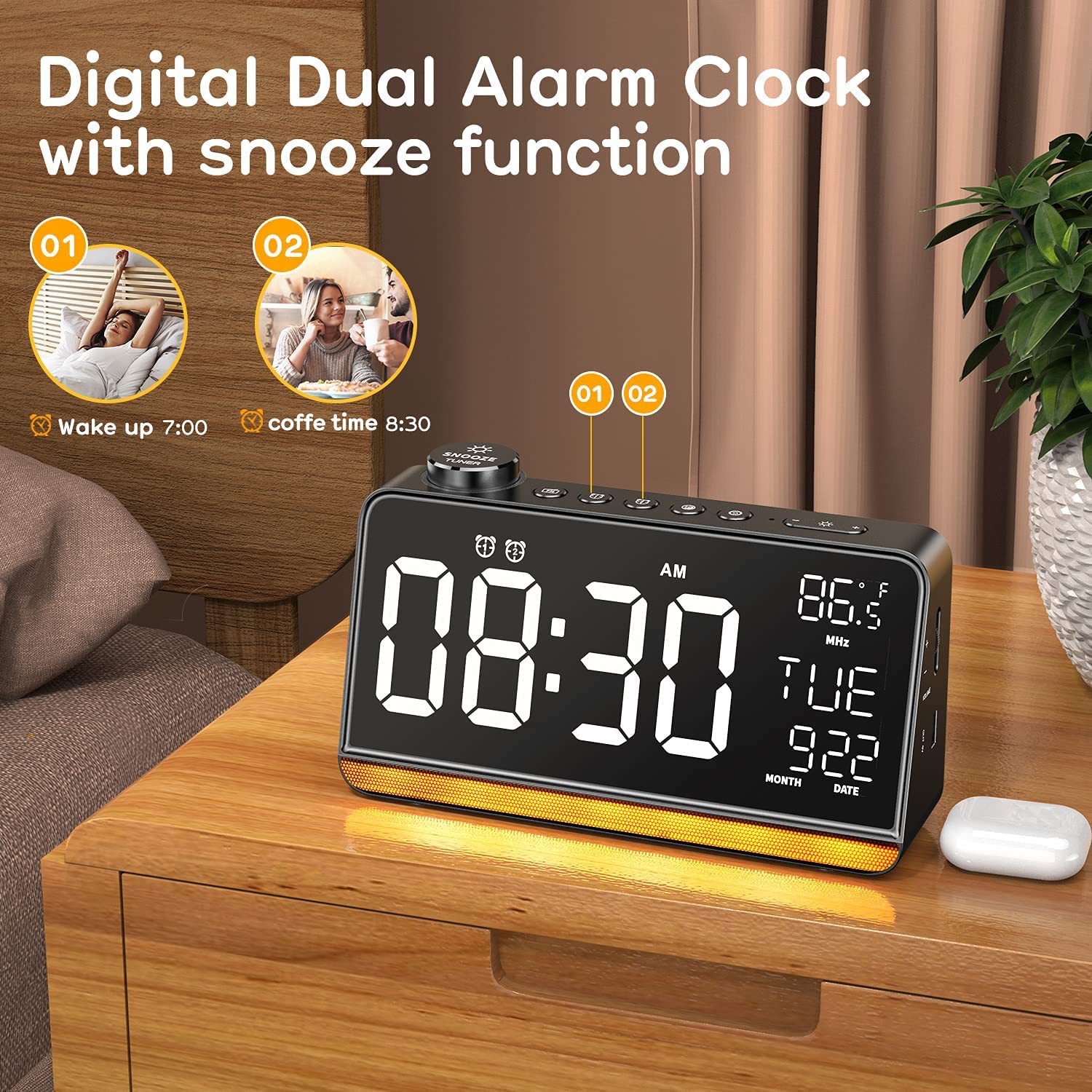 Amazon smart LED large screen digital clock electronic alarm clock radio thermometer multifunctional desktop desk clock
