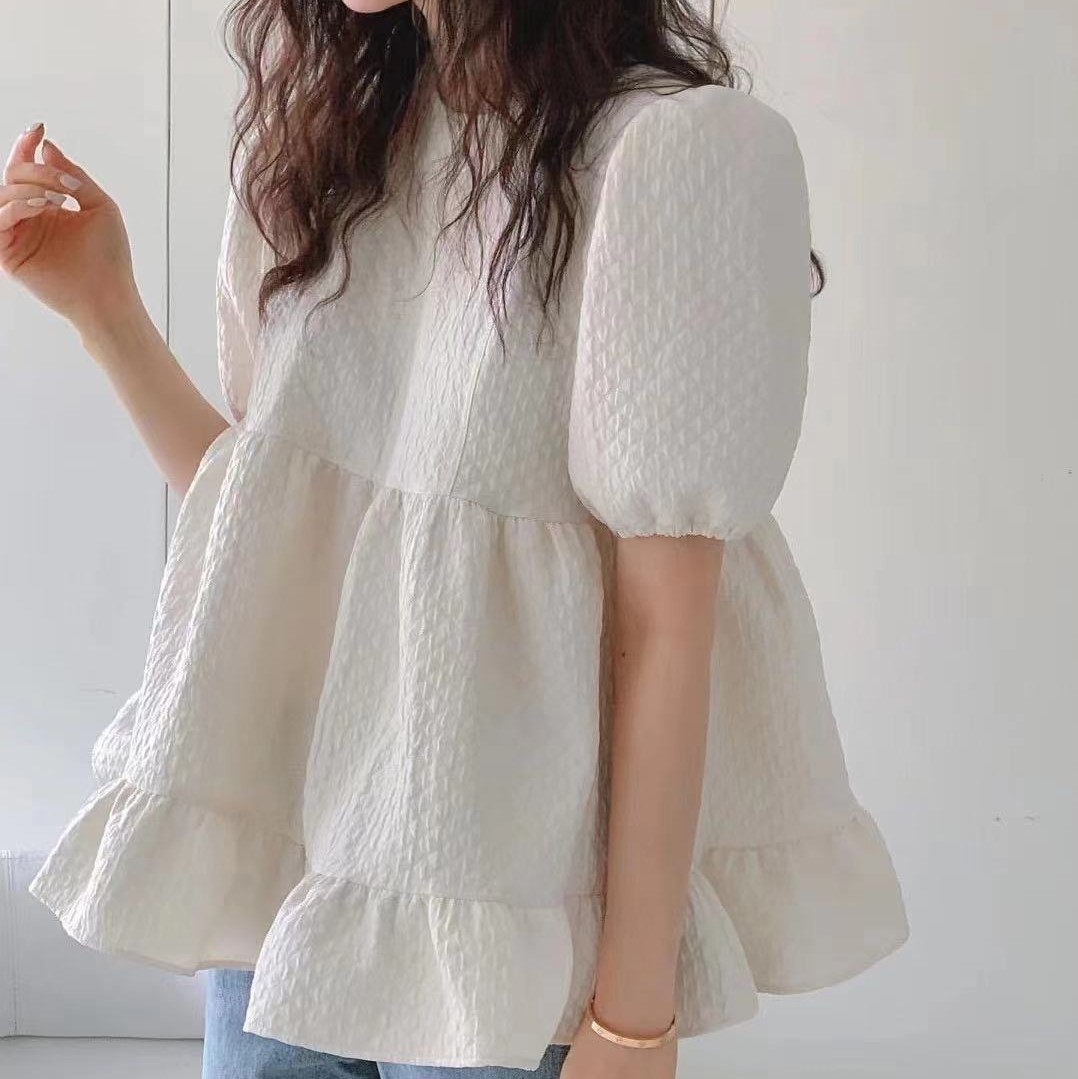 Picture of 2023 Summer New Bubble Top Lotus Leaf Doll Shirt Sweet Short Sleeve Shirt Women's Japanese and Korean Foreign Trade
