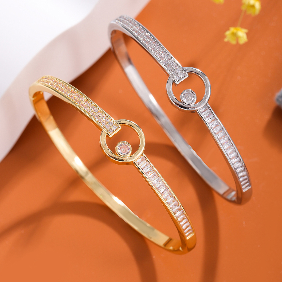 New AliExpress Hot-selling concentric circle copper inlaid zircon bracelet simple style fashion personality temperament high sense bracelet