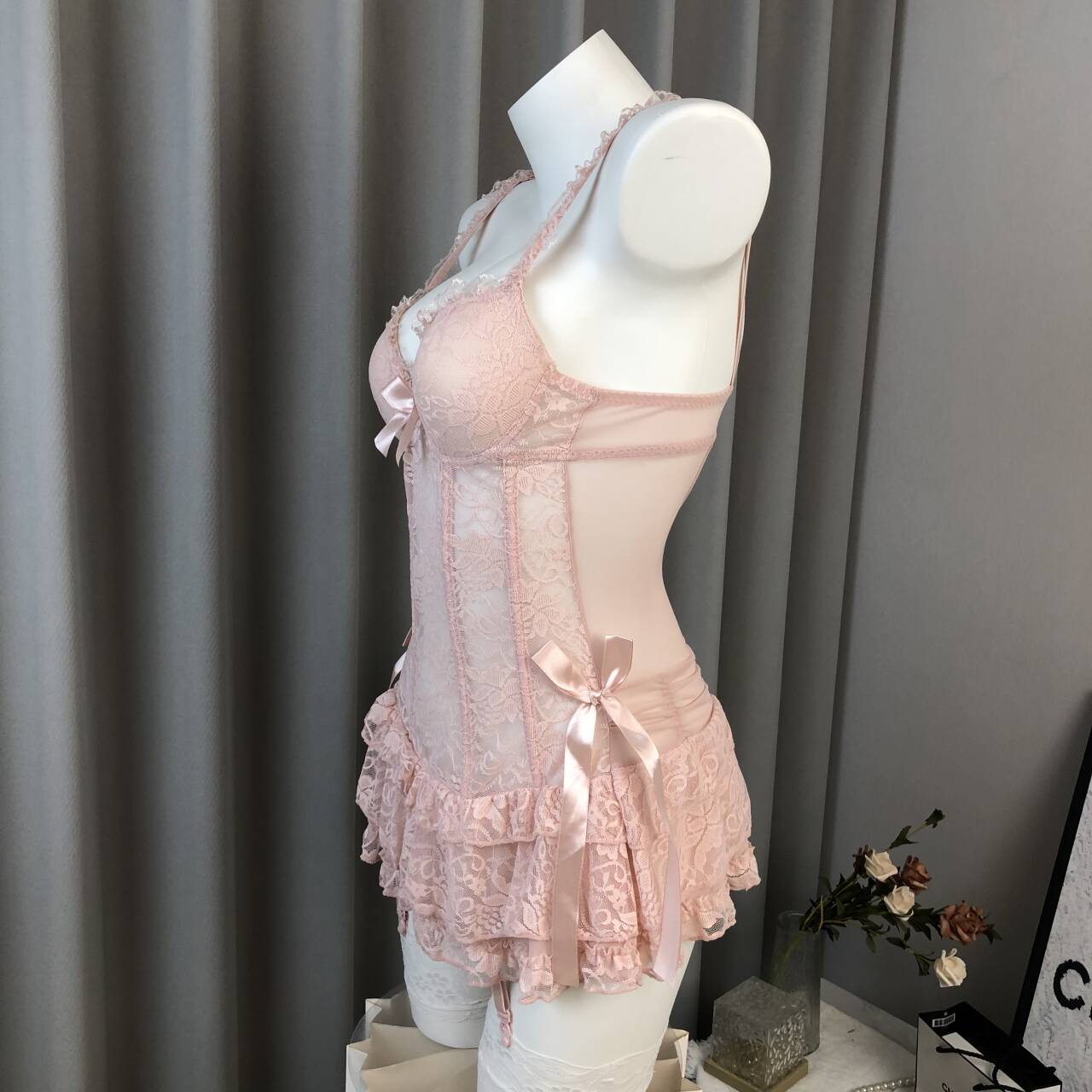 Picture of Sexy Lingerie Set with Small Chest Enhancement Pads, Push-Up Slim-Fit Camisole Nightdress, Pure Desire Outfit 8003