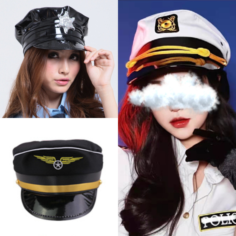 Sexy underwear accessories black leather hat policewoman hat stewardess hat uniform a wholesale generation