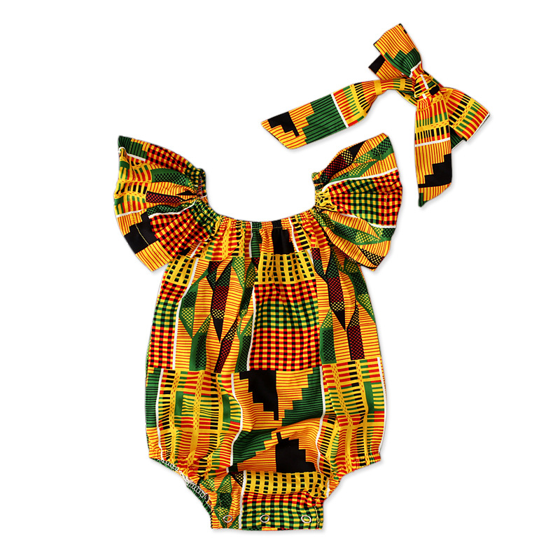Picture of Hair Band Cute Baby Children European and American Girls African Bohemian Style Printed Jumpsuit Clothing ins