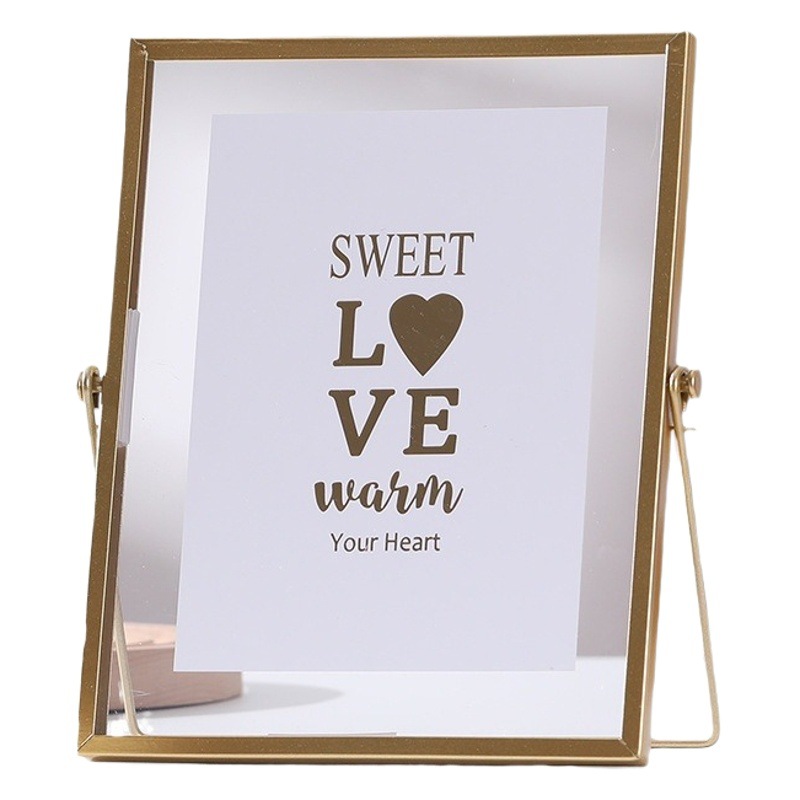 Cross-border Metal Photo Frame Decoration Home Decoration 6-inch Swing Table 8-inch Embossed Decoration DIY Dried Flower Gold Glass Photo Frame