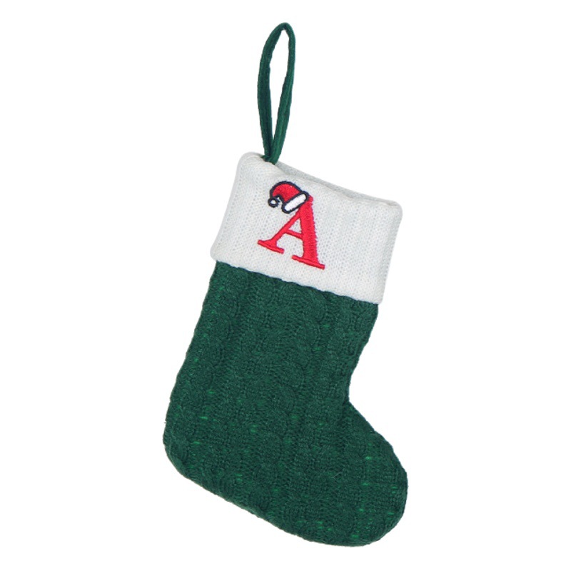 Cross Border New Green Knitted Embroidered Letters Socks Christmas Decoration Supplies Christmas Gift Gift Bag
