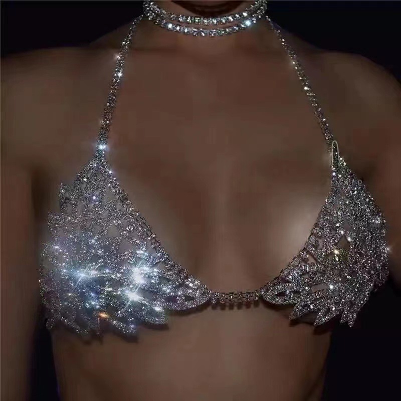 European and American fashion jewelry new bikini crystal rhinestone sexy chest chain tide women flower diamond body chain wholesale