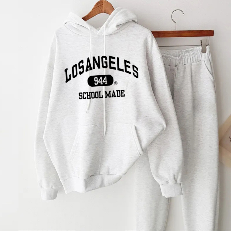 Loose Slimming Western Style Fashionable fleece-lined Thickened Sweat Sports Casual Two-piece Set suit Women Autumn and Winter Students Korean-style