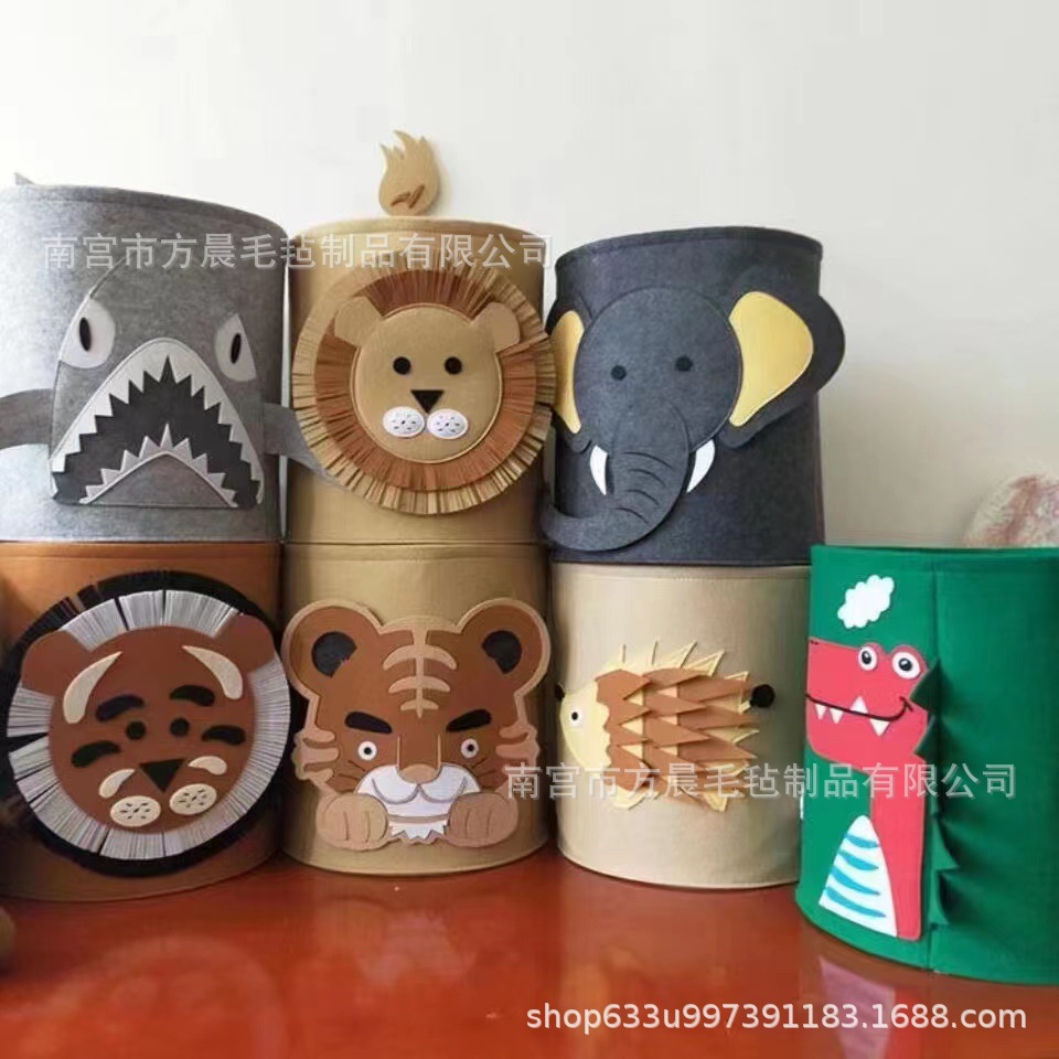 Felt storage bucket sundries organizing cartoon animal shape felt planting bucket felt storage blue clothes storage box