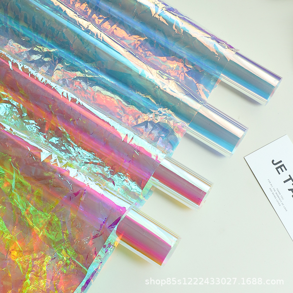 Zhuo Fiber Flower Material Colorful Fantasy Color Film Wrapping Paper Flower Paper Waterproof Laser Flower Art Material Flower Wrapping Paper