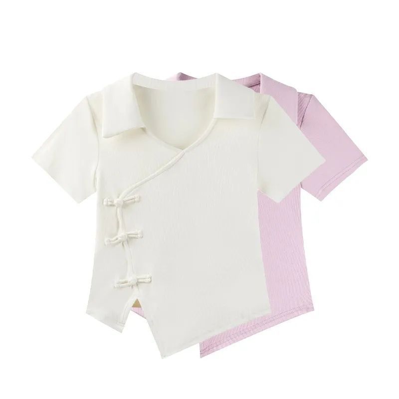 Picture of Summer Unique Chic Short Design Retro Chinese Button Top Women's Trendy Short-sleeved T-shirt Women's All-match Slimming