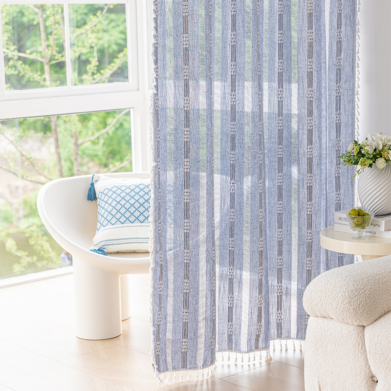 Picture of Cross-border exclusive for Nordic cotton and linen curtains multi-color solid color cotton and linen yarn semi-transparent bedroom living room floor curtains with yarn