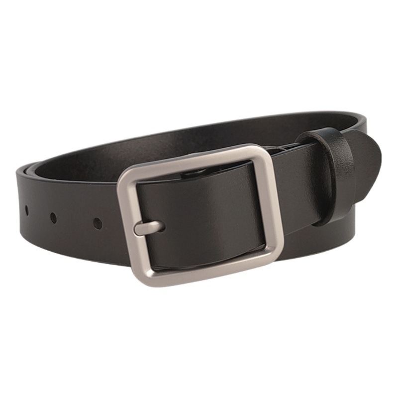 Genuine Leather Unisex Belt Square Buckle Women's Korean Fashion Women's Belt All-match Black Women's High-end Black