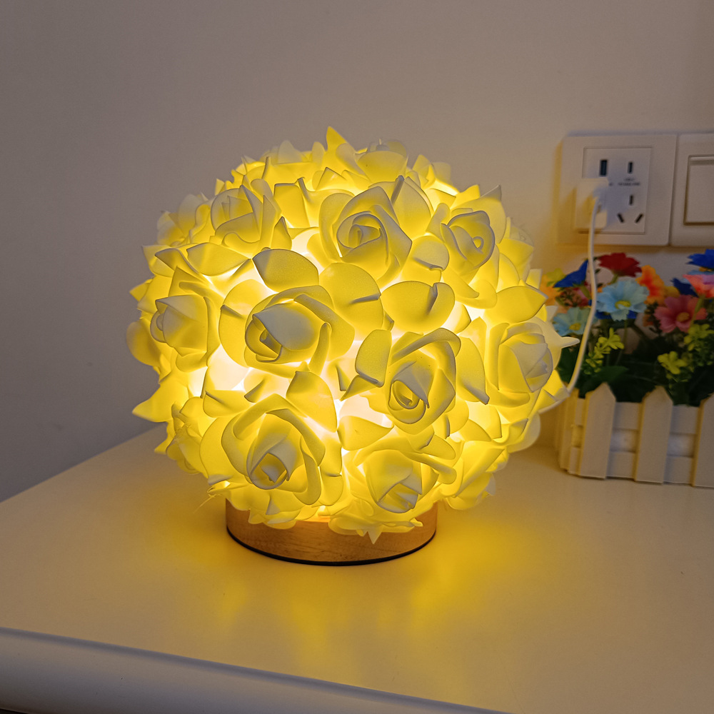 Nordic Cross-border Hemp Ball Ball Rose Table Lamp Warm Wedding Romantic Bedside Lamp Bedroom Decorative Table Lamp Flower Lamp